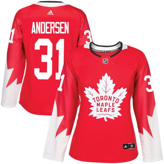 2017 NHL Toronto Maple Leafs women #31 Frederik Andersen red jersey->->Women Jersey